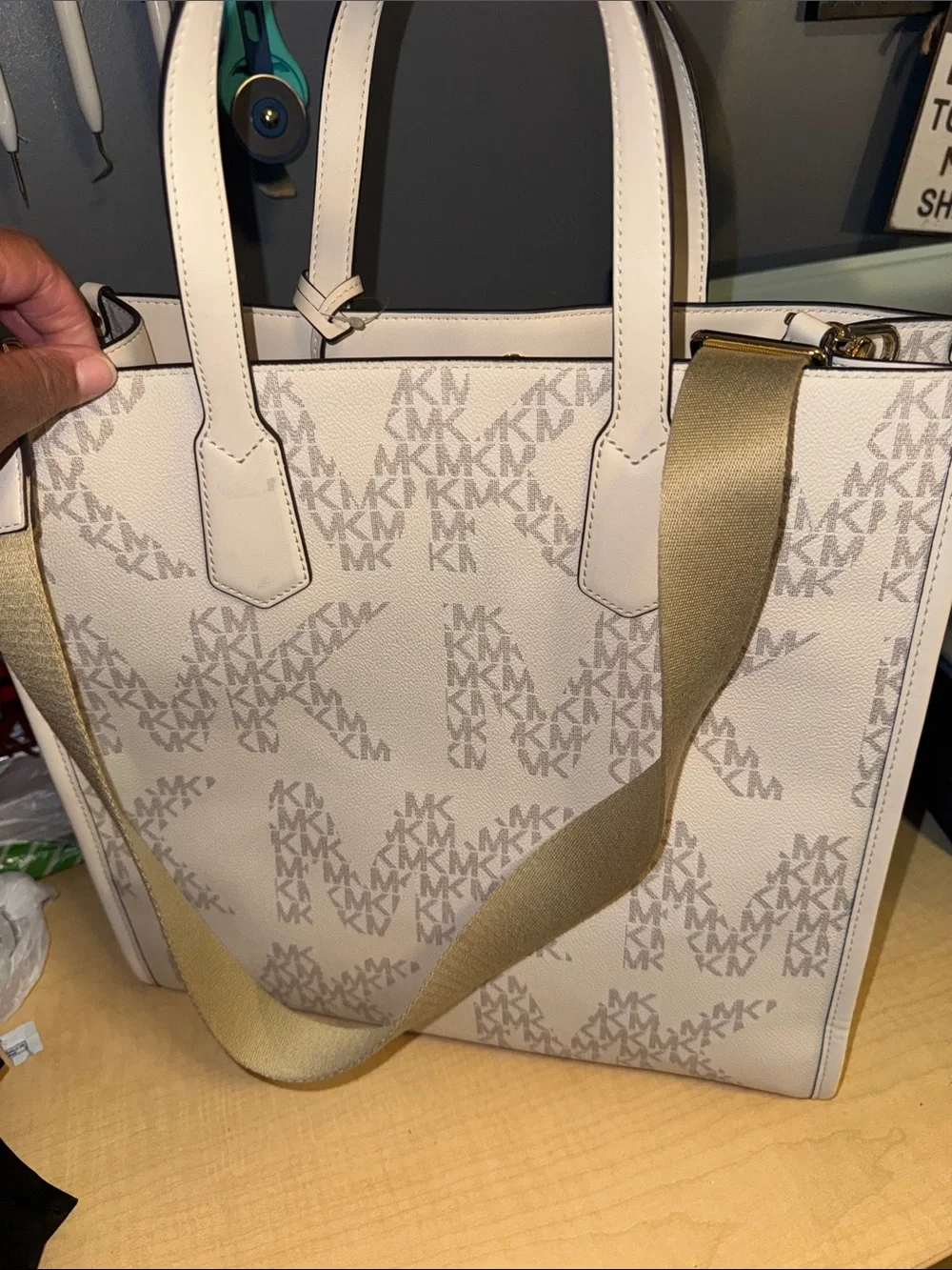 Michael Kors Cream Logo Tote with Neutral MK Print